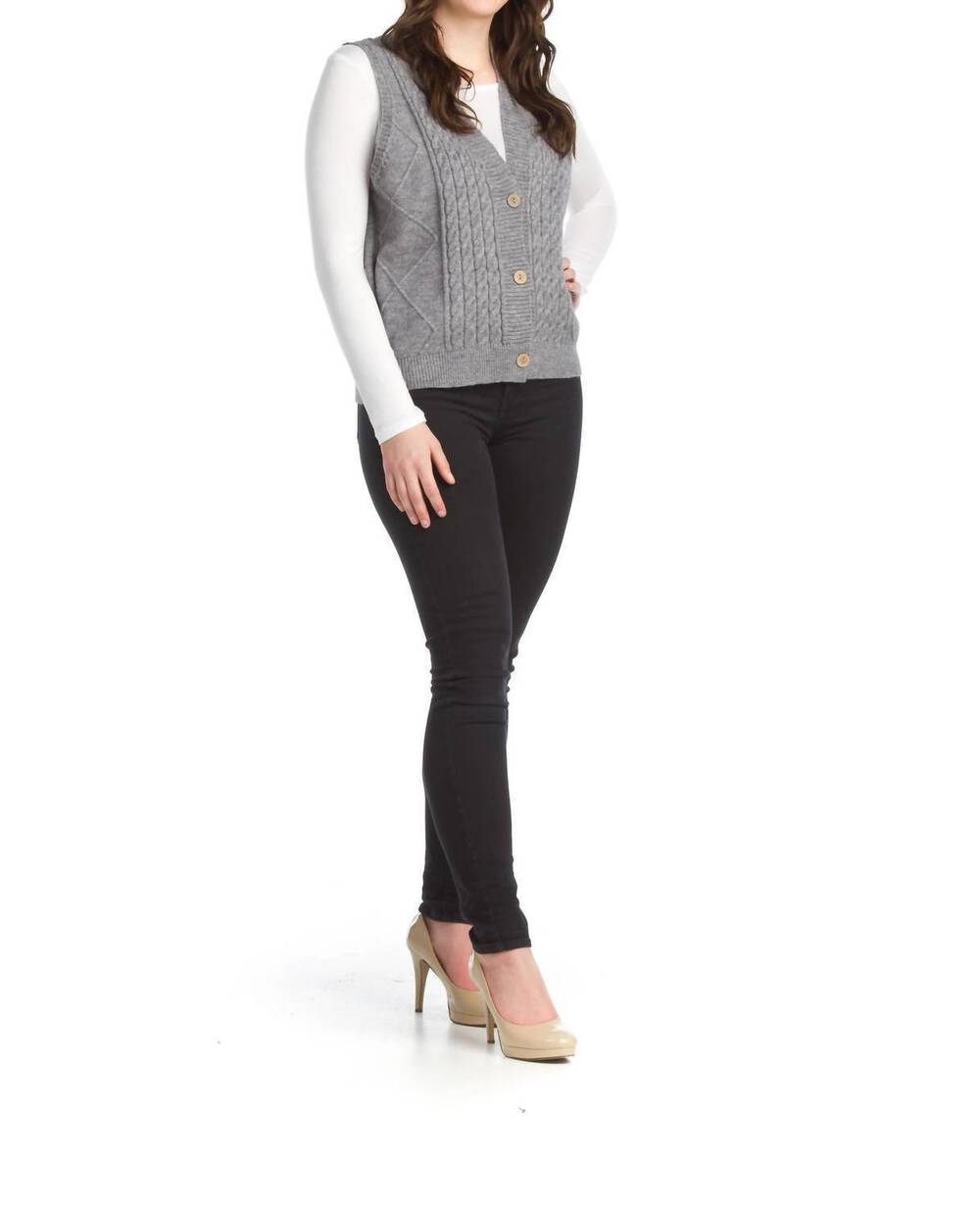 NEW PAPILLON button front vest in light grey